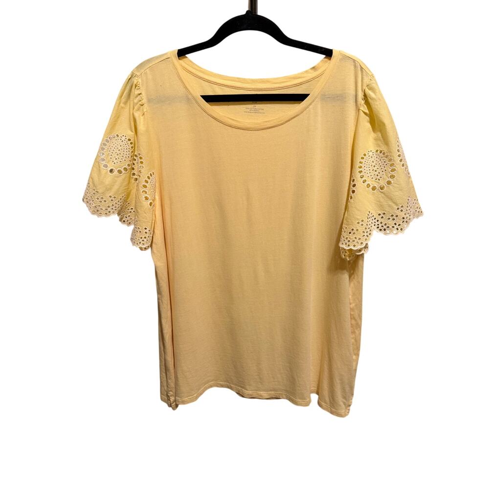 Talbots Pale Yellow Eyelet Sleeve Tee
